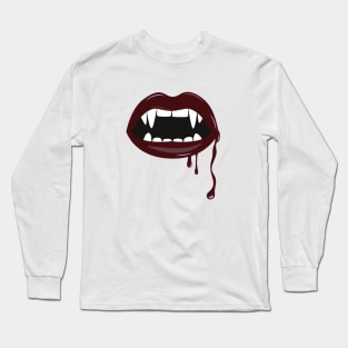 Gothic Dripping Red Lips With Fangs Long Sleeve T-Shirt